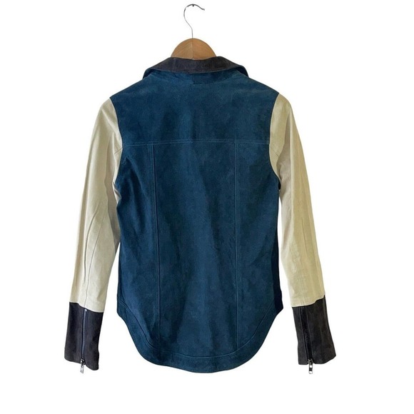 CHASER Size XS Color Block Moto Zip 100% Suede Leather Jacket - Rare - Picture 3 of 6